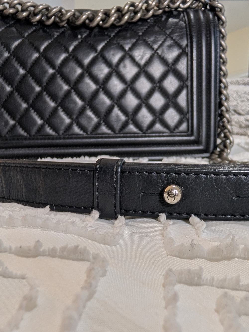 Chanel Black Quilted Leather Boy Bag with Chain Strap - Picture 13 of 17